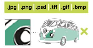 raster artwork file types and example of pixelated raster art