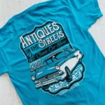 Blue t-shirt with an antique car graphic