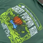 screen printed greent-shirt with a great pumpkin run design
