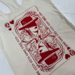 White tank top with queen of hearts card graphic