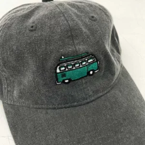 grey dad style cap with an embroidered volkswagon bus