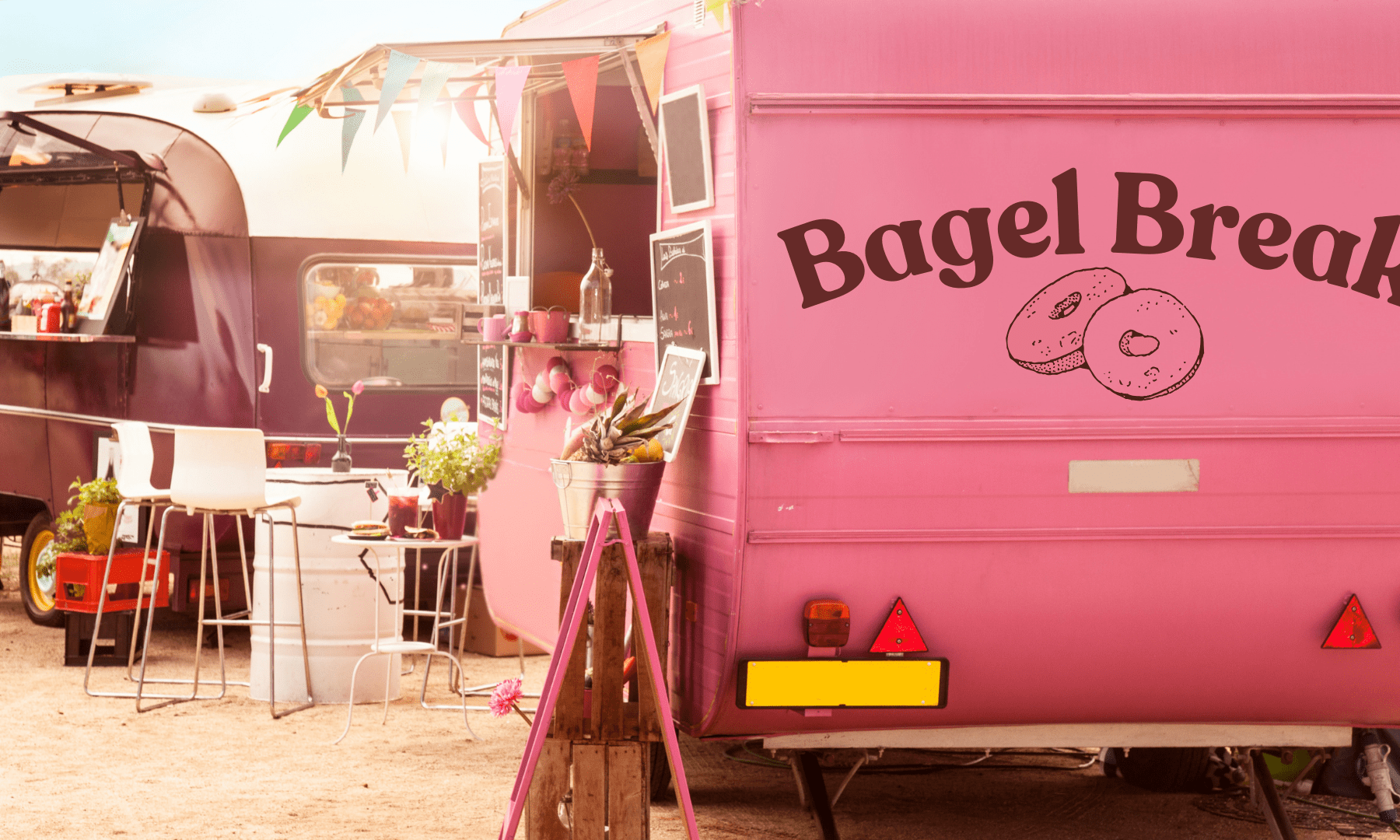 Food Truck Trailer Example with an open storefront panel on the side.